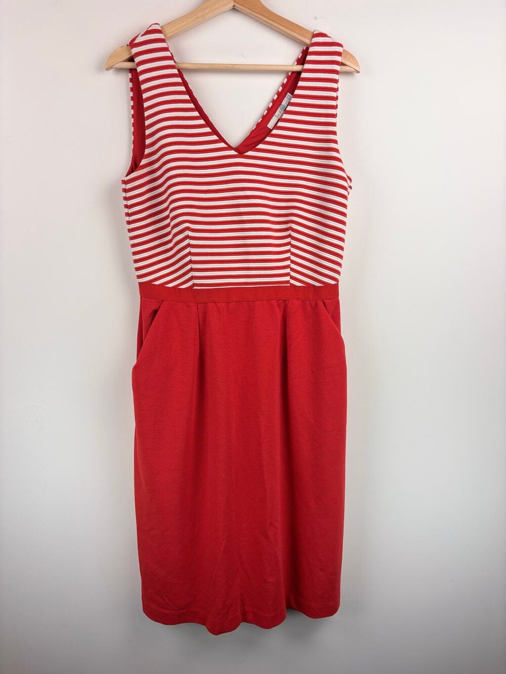🧡 Boden Striped Colorblock Dress | 14 | Red White